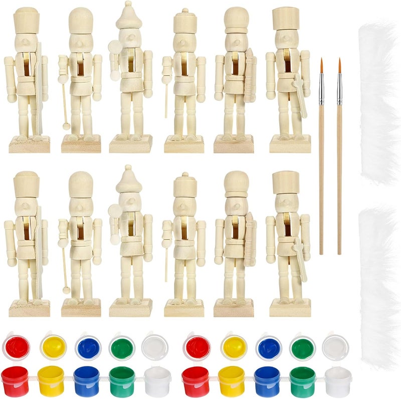 PASOLABE Store Christmas Wooden Nutcrackers Unpainted Nutcracker 12Pcs Christmas Unfinished Nutcracker Figures DIY Nutcracker Blank Nutcracker - Image 1